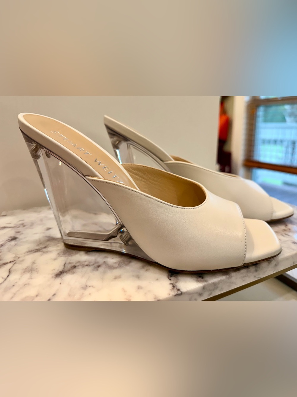 Brand New Stuart Weitzman Tia Translucent Wedge Slide Sandal in White size 7 - Picture 3 of 6